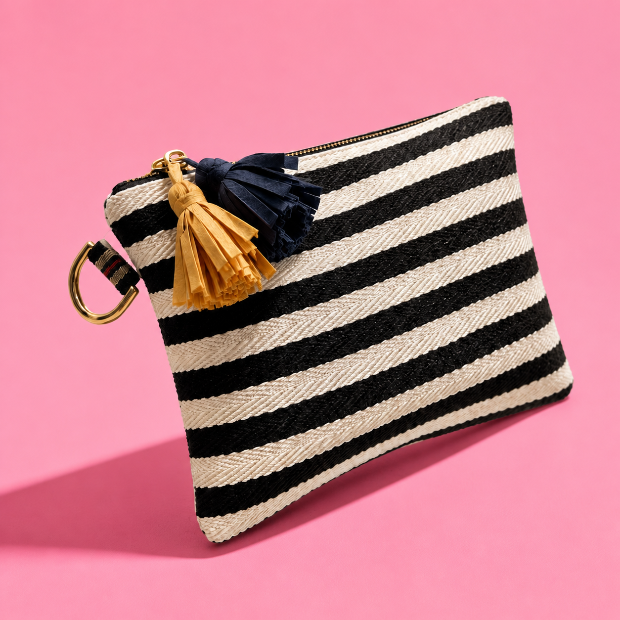Bolsa Cosmética de Rayas con Borlas Estilo Coreano, Neceser de Viaje