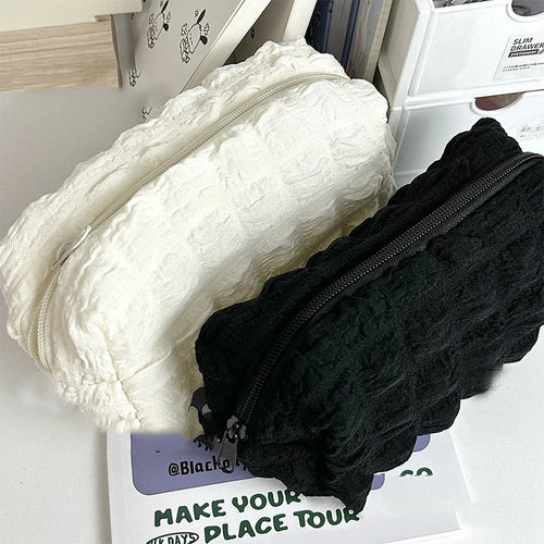 Puffs Cute Zipper Cosmetics Bag Korean Stationery Pen Case Large Capacity Women Travel Make up Toiletry Bag Washing Pouch