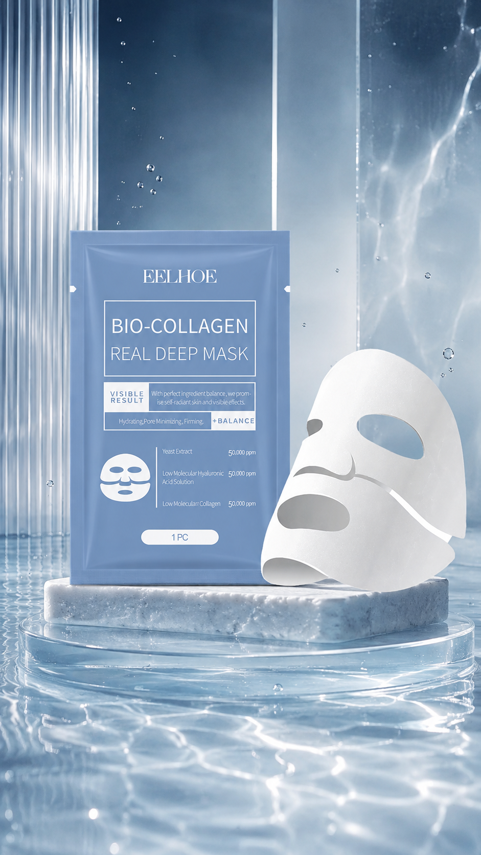 Mascarilla Facial de Bio-Colágeno Iluminadora, Reafirmante, Reparadora de Barrera y Minimizadora de Poros