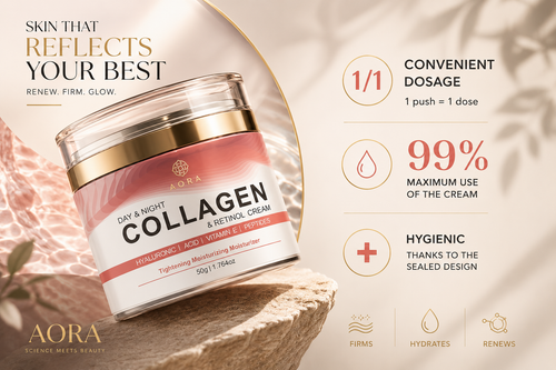 Crema de Colágeno Facial con Retinol y Ácido Hialurónico, Antienvejecimiento Día y Noche