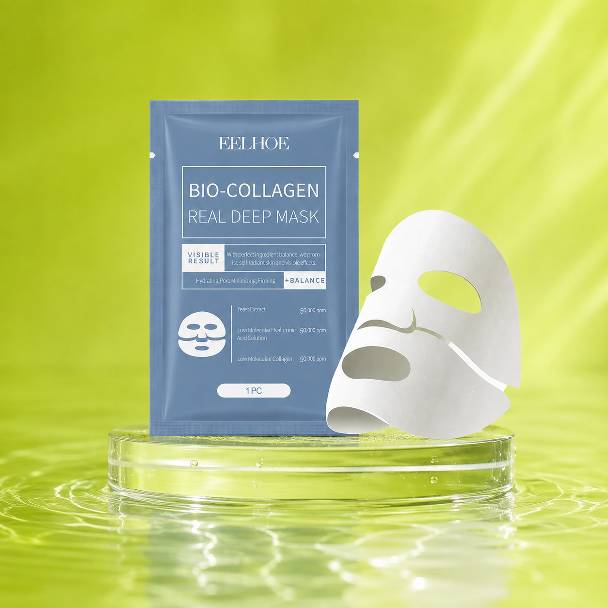 Mascarilla Facial de Bio-Colágeno Iluminadora, Reafirmante, Reparadora de Barrera y Minimizadora de Poros